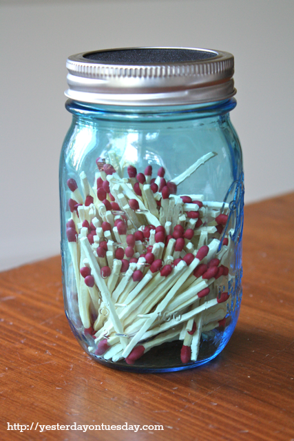 Matches in a Mason Jar (strike on lid) from https://yesterdayontuesday.com