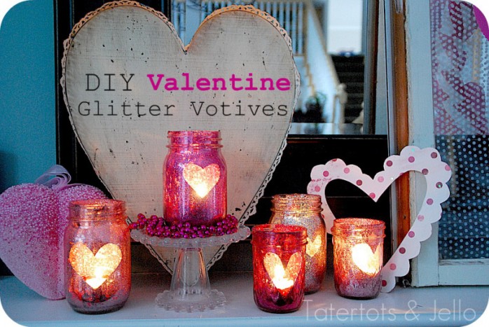 DIY Valentine Glitter Mason Jars by Tatertots and Jello