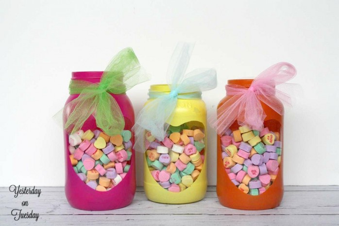 Valentine Conversation Hearts Mason Jar Gift Idea from https://yesterdayontuesday.com