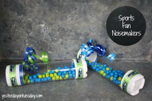 Seahawks Noisemakers from https://yesterdayontuesday.com #seahawks #seahawkscrafts #footballcrafts