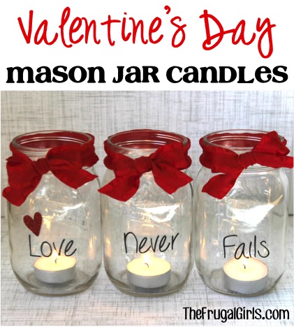 Valentine's Day Mason Jar Candles from The Frugal Girls