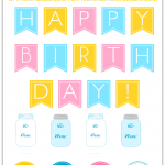 Birthday Mason Jar Printables including a banner, gift tags, labels and more #masonjars #birthday