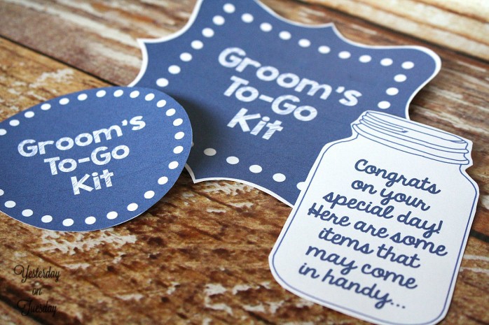 Groom's To Go Kit in a Mason Jar with printables. This jar is packed with band aids, breath mints and any last minute items a groom may need!