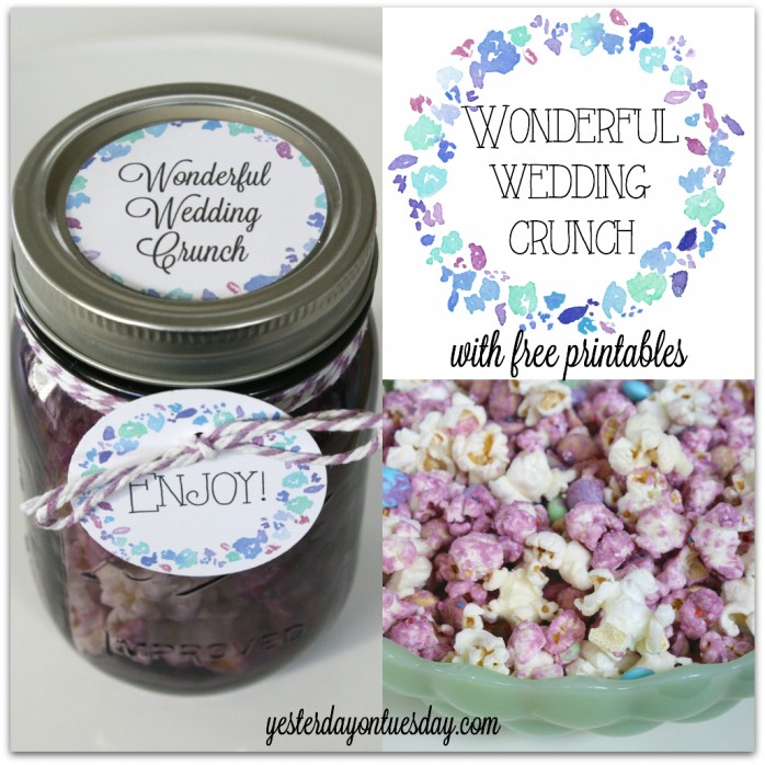 Recipe for delicious Wonderful Wedding Crunch in a Mason Jar plus free printables to make your own