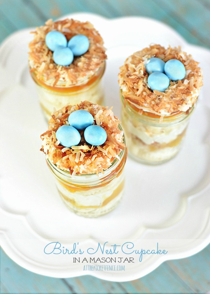 Bird's Nests Cupcakes in a Jar by At the Picket Fence