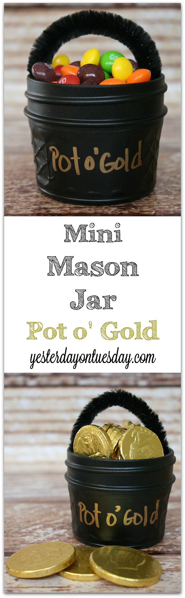 A whimsical St. Patrick's Day gift idea: Mini Mason Jar Pot o' Gold #masonjars