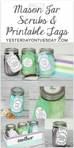 Lovely printable Mason Jar Tags and Lid Circles to coordinate with three easy and wonderful DIY scrubs that you can store in Mason Jars. Great gift idea for Mom, the Grad, Teachers, Friends or Neighbors!