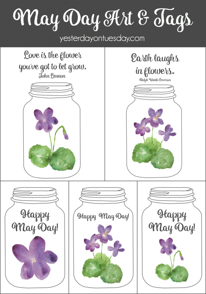 Mason Jar themed printable May Day Art and tags