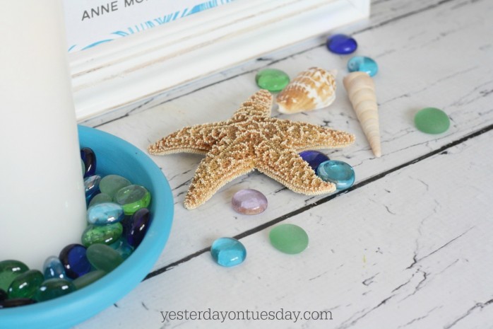 How to DIY a Starfish Candle Holder out of a flower pot. A easy beachy craft and decor project, plus lovely printable inspirational art.