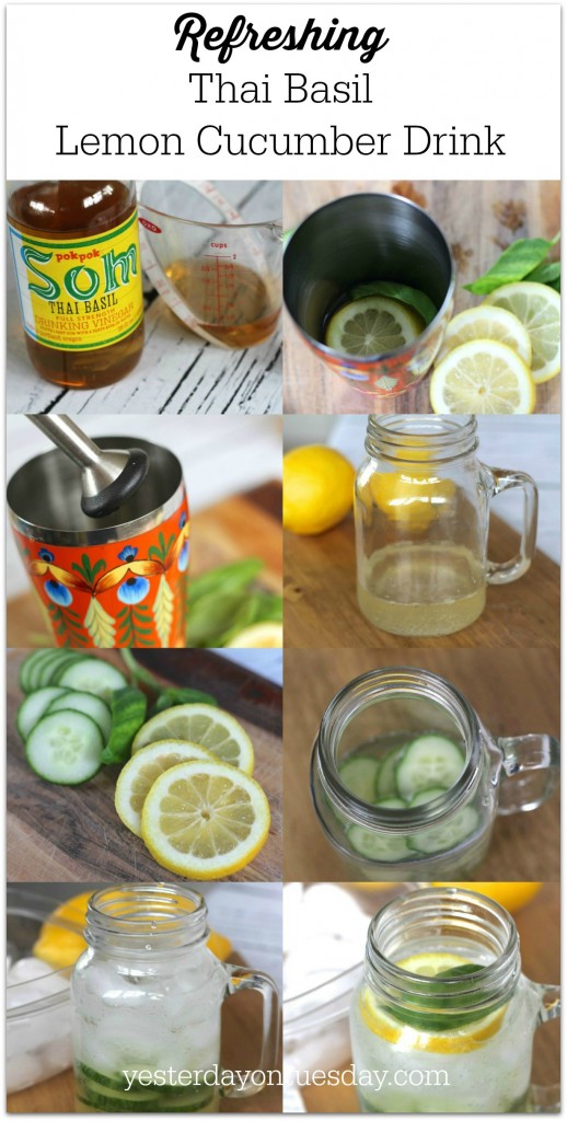 Refreshing Basil Vinegar Lemon Cucumber Drink in a Mason Jar, a delicious beverage to enjoy in summer or anytime.