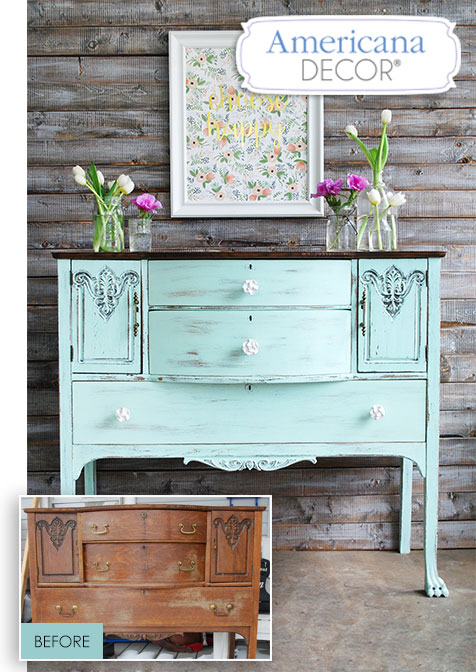 Refurbish that flea market find or hand-me-down piece that just doesn't fit in with your decor with Americana Decor Chalky Finish. Send pictures of your project to us to enter to win fabulous prizes! #chalkyfinish #secondchances