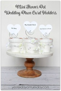 Whip up some elegant and inexpensive wedding place card holders out of mini flower pots!