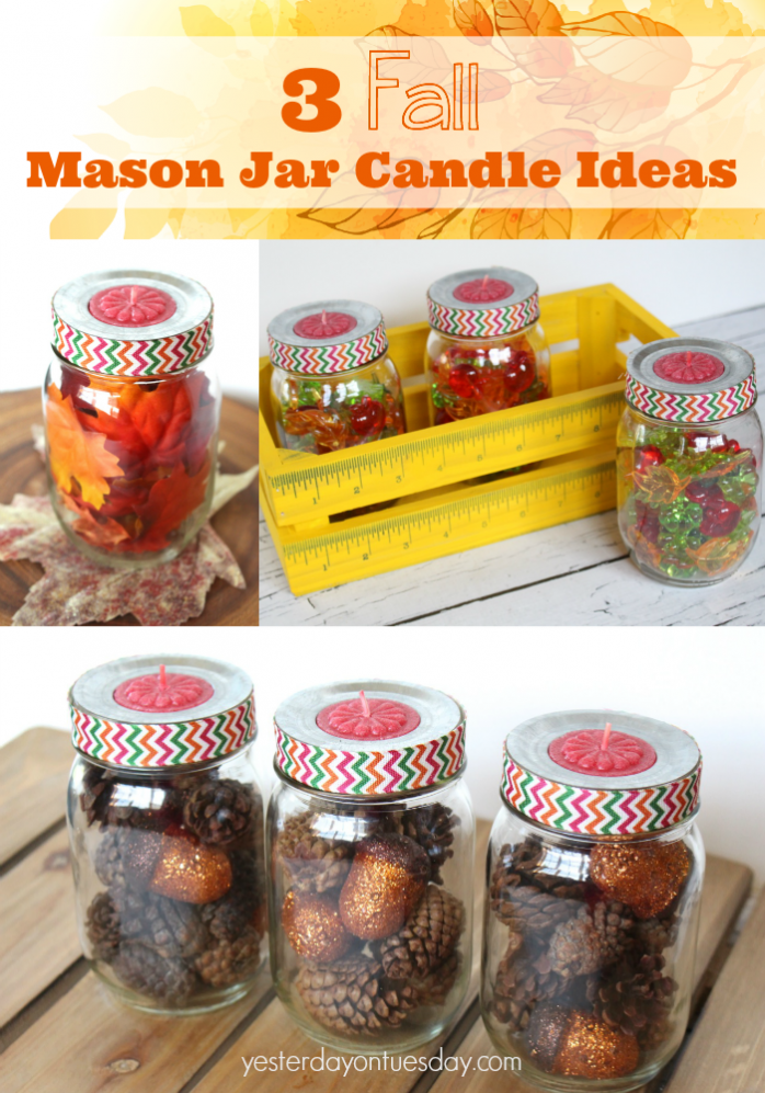 How to style mason jar candle holders three fun and different ways for fall! A quick and easy way to change up your fall decor.