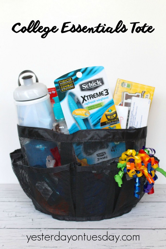 What to put in a College Essentials Tote for your son, nephew or cousin going off to college.