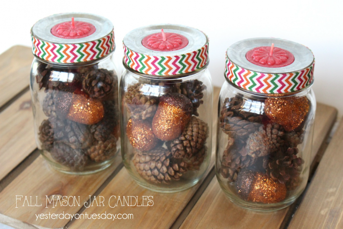 How to style mason jar candle holders three fun and different ways for fall! A quick and easy way to change up your fall decor.