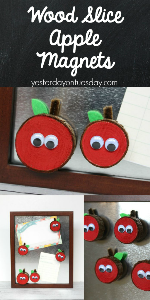DIY Wood Slice Apple Magnets, a fun and useful back to school project
