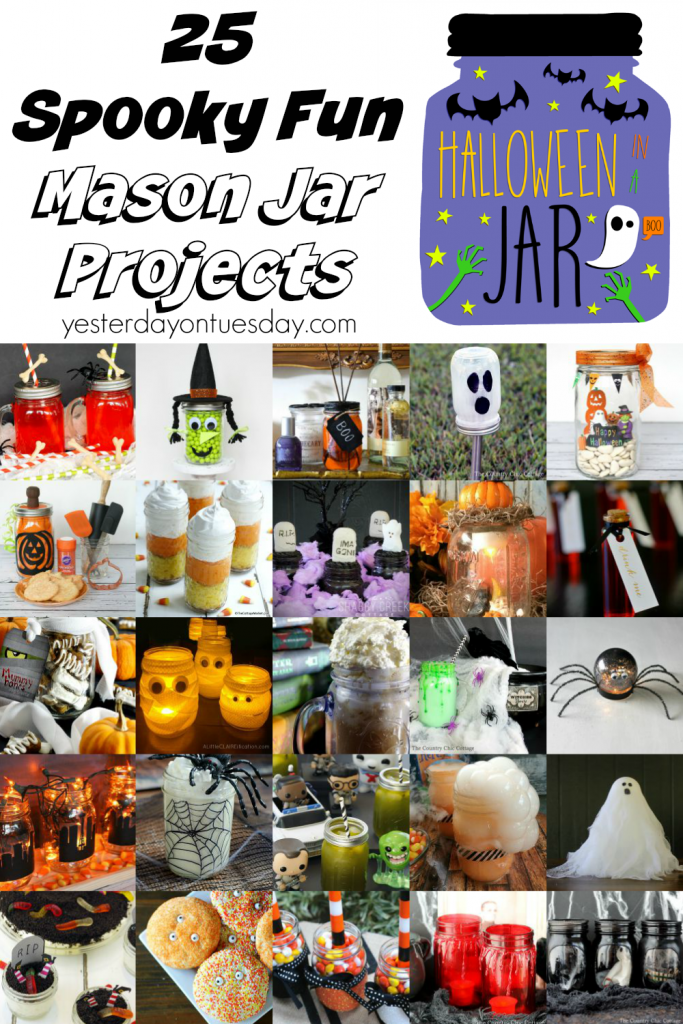 A collection of 25 Spooky Mason Jar Projects, perfect for Halloween decor, gifts and more!