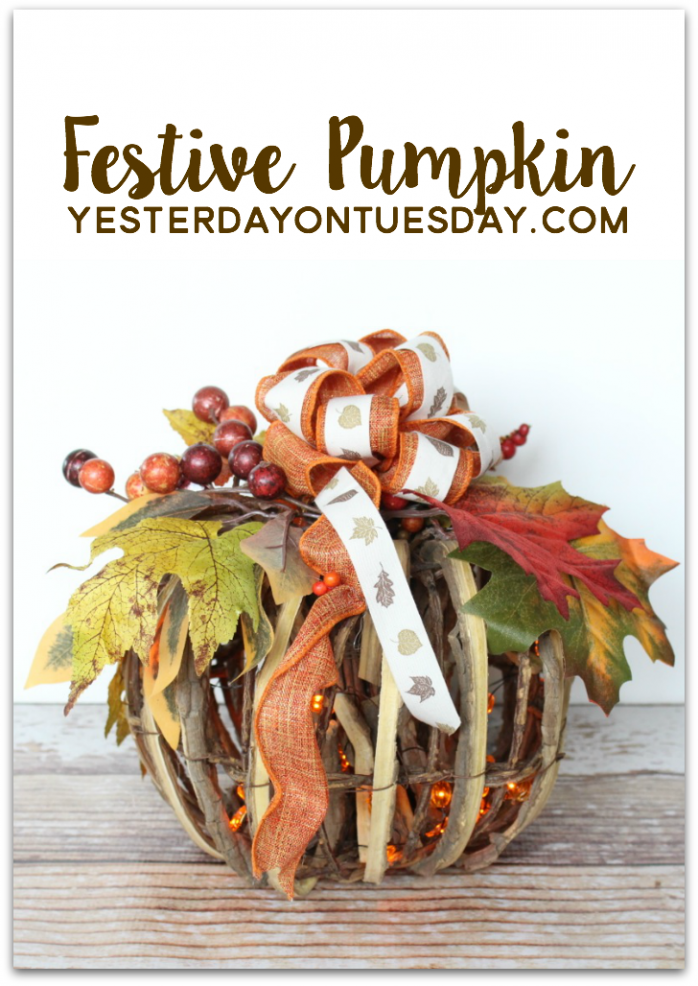 How to dress up a plain wicker pumpkin for fall decorating.