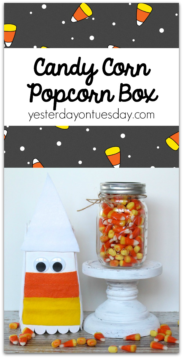 Transform a popcorn box into a candy corn gift plus enter this giveaway to win prizes from your favorite craft companies