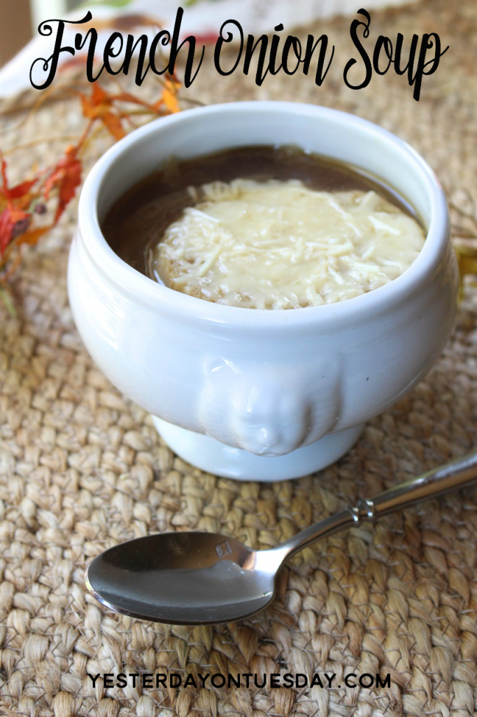 Easy recipes for French Onion Soup and Parmesan Crisps, delicious comfort food for fall.