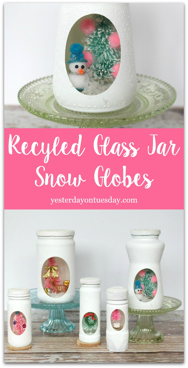 Recycled Glass Jar Snow Globes