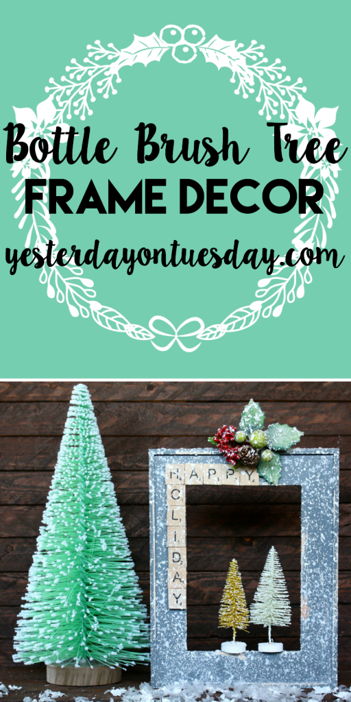 DIY Bottle Brush Tree Frame Decor: Great way upcycle/recycle unused frames. Charming Christmas or holiday decor.