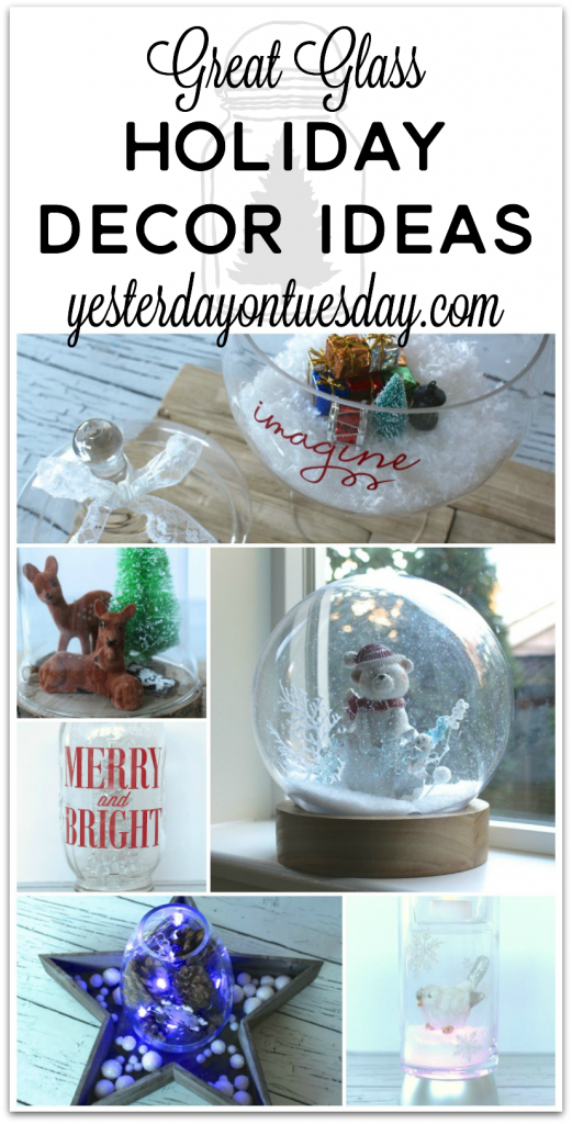 Great Glass Holiday Decor Ideas including a giant snow globe, mason jar craft and more