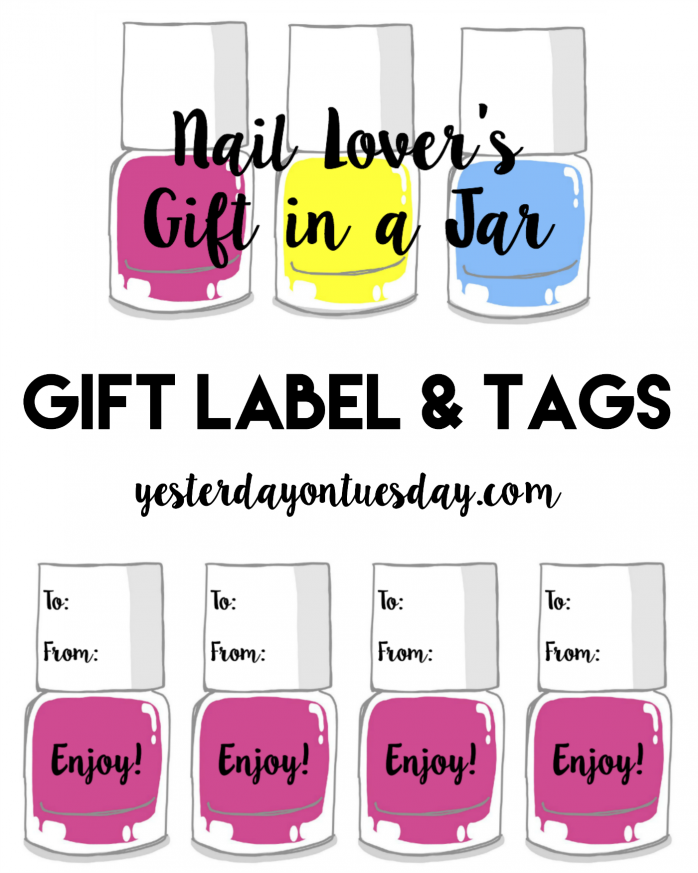How to assemble a Nail Lover's gift in a Jar, perfect present for your tween or teen daughter, or your BFF! Free printable label and tags, looks fabulous in a mason jar.