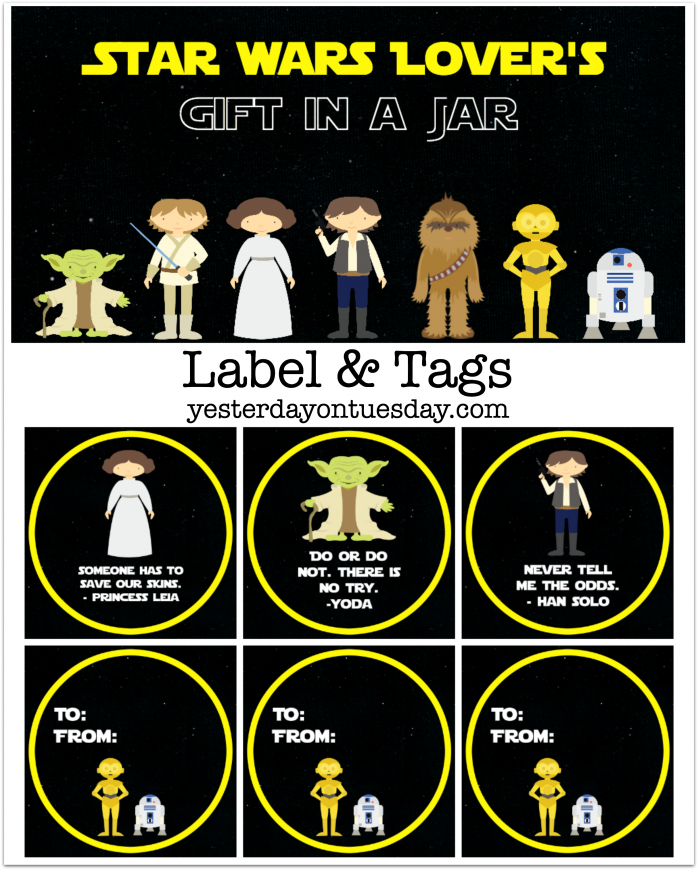 How to assemble a Star Wars Lover's Gift in a Jar plus free printable labels, tags and quotes