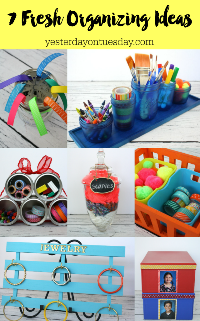 7 Fresh Organizing Ideas including a desk set, mini paint can organizer, ribbon organizer and more!