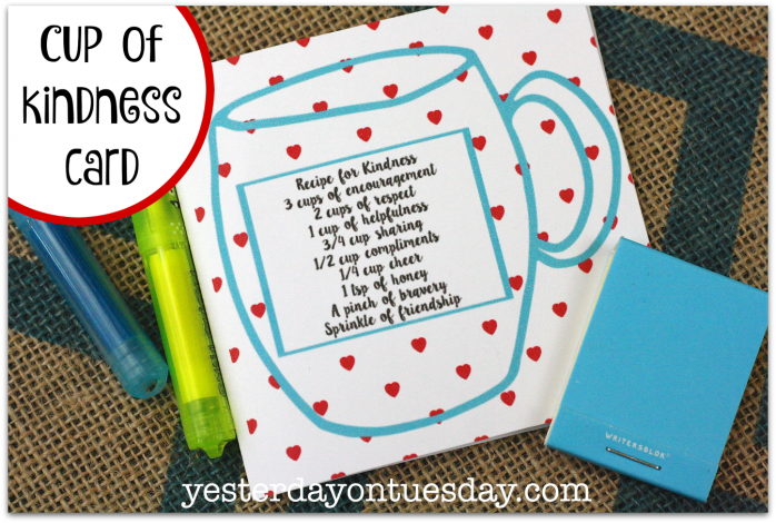Cup of Kindness printable card and gift idea, a great way to say thanks to a special friend 