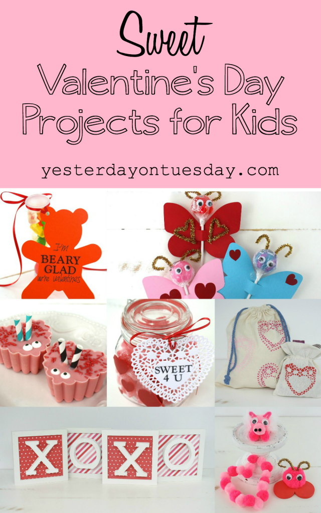 Sweet Valentine's Day Projects for kids including handmade valentines, doily treat bags, love bugs candy and teacher gifts