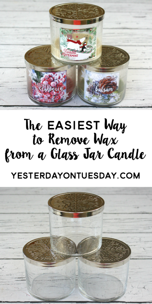 The Easiest Way to Remove Wax from a Glass Jar Candle: Reuse those pretty glass jars with an awesome hack to get rid of that old candle wax! A fun recycling/upcycling idea.