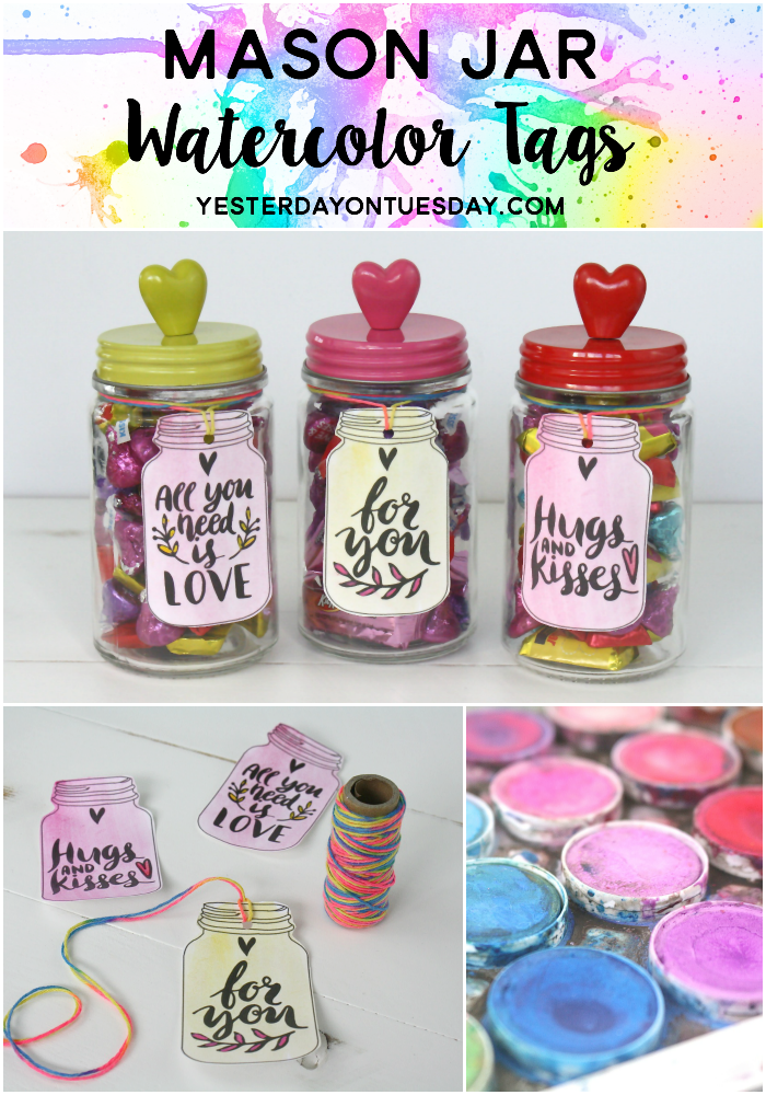 Printable Mason Jar Watercolor Tags: Just print and paint, great for gifts or for Valentine's Day presents