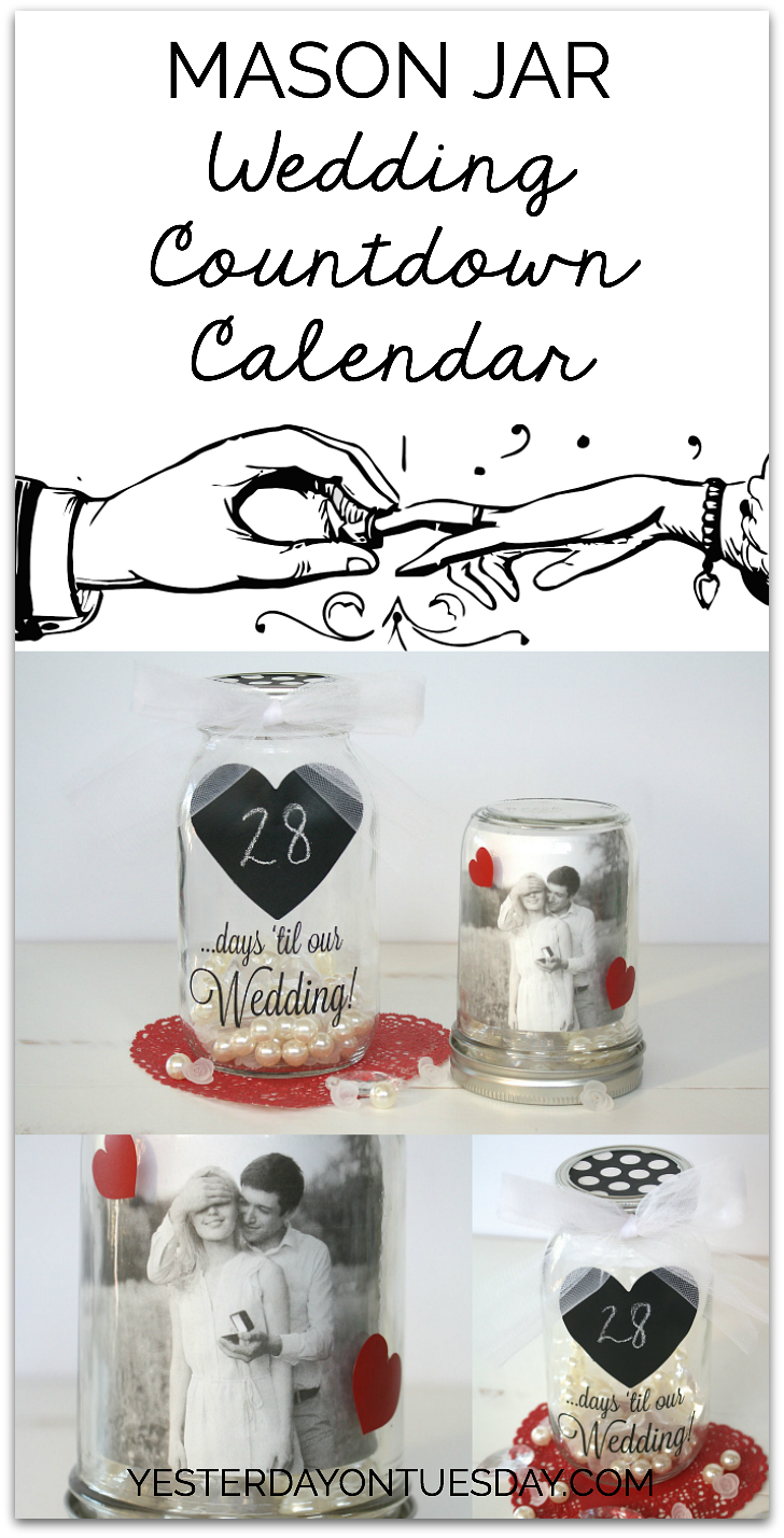 DIY Mason Jar Wedding Countdown Calendar, a thrifty and cute way to count down to the big day for brides, grooms and families!