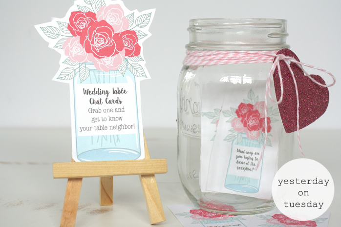 Printable Wedding Table Chat Cards: A dozen mason jar-themed cards with wedding related questions, meant to jump start conversations at a wedding!