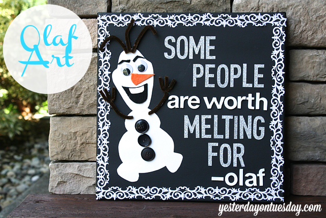 Make darling Olaf canvas art, a sweet Frozen themed decor item your kid will love!