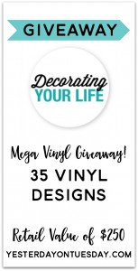 Enter to win an amazing prize pack of 35 different vinyl designs of all sizes and all occasions from @DYLVinyl. Retail Value $250