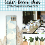 Lovely Neutral Easter Decor Ideas, including a painted HOP bunny sign and polka dot egg cups.