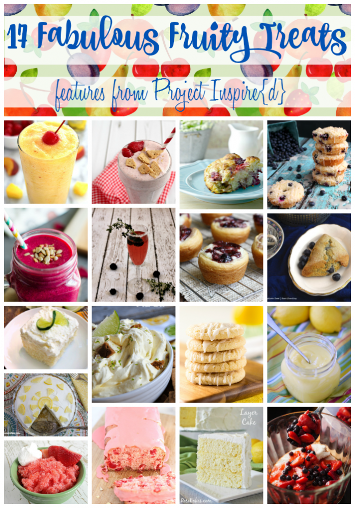 A collection of fabulous fresh and fruity treats including muffins, drinks, cookies and desserts