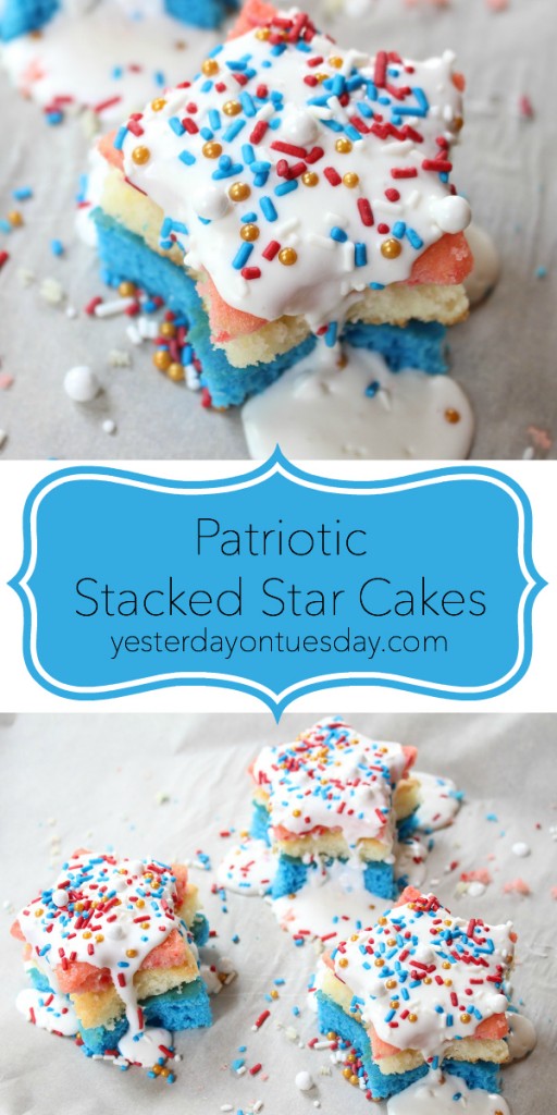 DIY Patriotic Stacked Star Cakes for Memorial Day, 4th of July, and summer barbecues and parties.