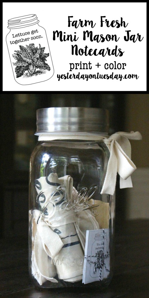 Farm Fresh Mini Mason Jar Notecards: Darling little mason jar themed notecards to print, plus a cute mason jar gift idea.