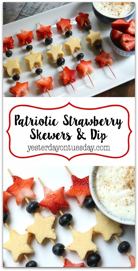 Patriotic Strawberry Skewers and Dip: The perfect recipe for your 4th of July barbecue or party, featuring fresh strawberries!