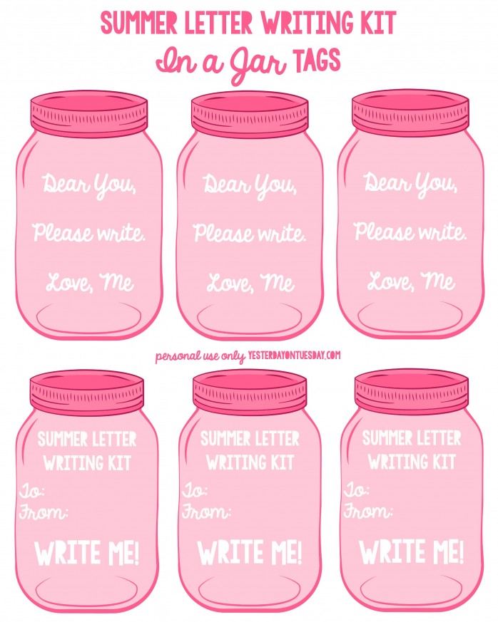 Summer Letter Writing Kit in a Jar with printable mason jar tags