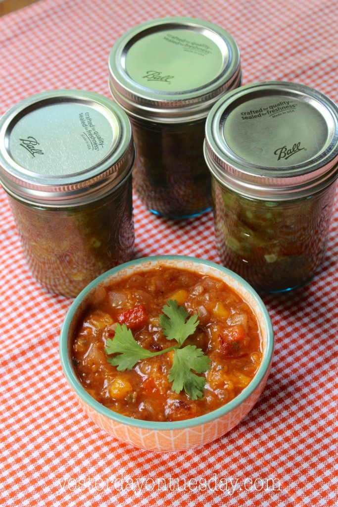 Peach Chipotle Salsa Recipe, one of the featured recipes for Can It Forward Day. Super easy to can and enjoy later! Great with chips.