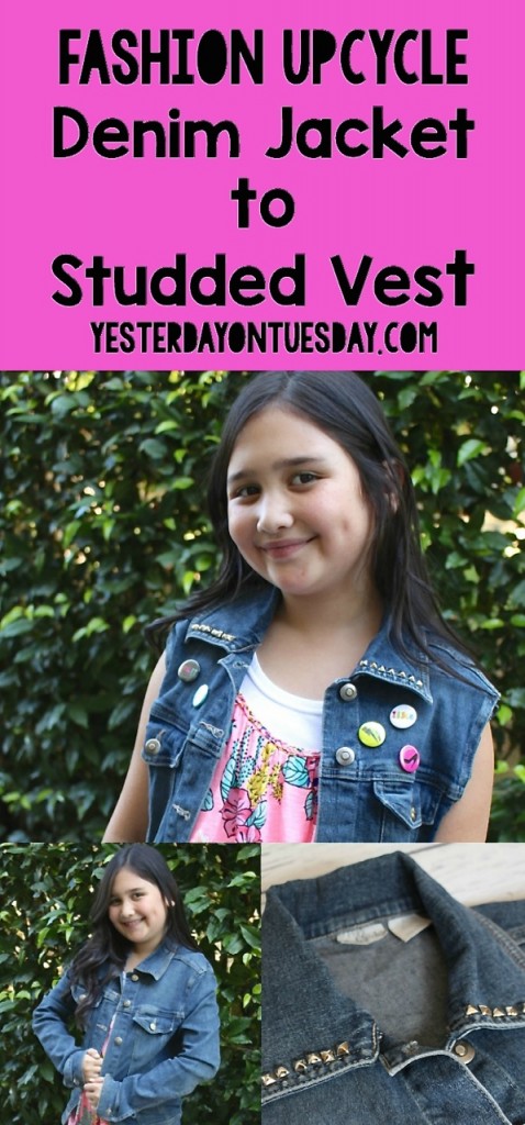 Fashion Upcycle: How to transform a denim jacket into a studded vest in just a few minutes! Great project for kids, tweens and adults.