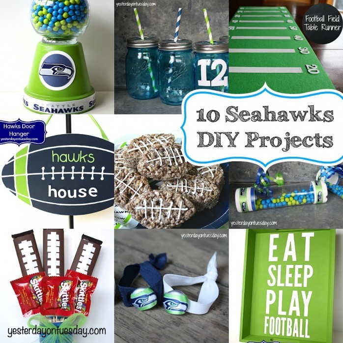 10 Seahawks DIY Projects including a mason jar candy bouquet, tray, football field table runner and more!