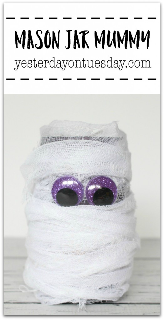 DIY Mason Jar Mummy, a fun Halloween mason jar craft.