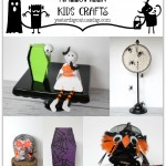 7 Spooky Halloween Kids Crafts including a Spider Web Doily Dream Catcher, Pom-Pom Crows, a Pinecone Witch and more.