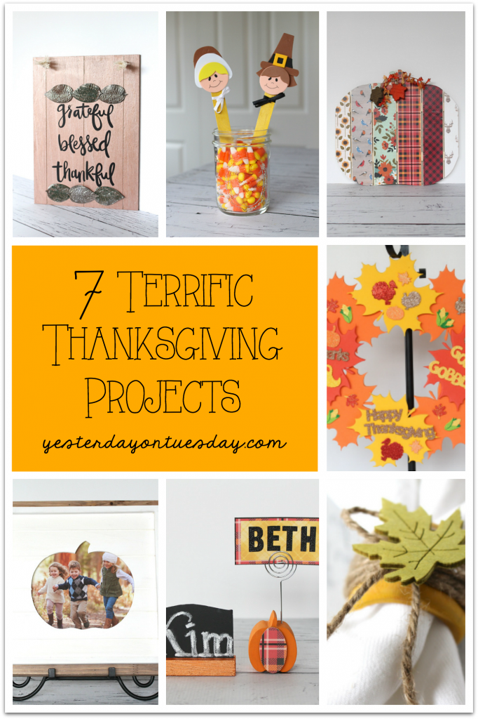 7 Terrific Thanksgiving Projects including Pilgrim Puppets, a foam leaf wreath, Grateful Sign and more! 